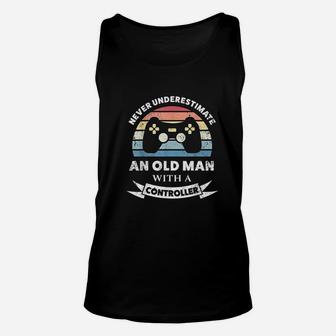 Old Man With A Controller Funny Gaming Gift Gamer Dad Unisex Tank Top - Seseable