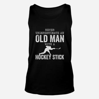 Old Man With A Hockey Stick Funny Ice Hockey Player Unisex Tank Top - Seseable