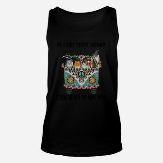 On A Dark Desert Highway Cool Wind In My Hair Halloween Hippie Girl And Cats Riding Car Unisex Tank Top - Seseable