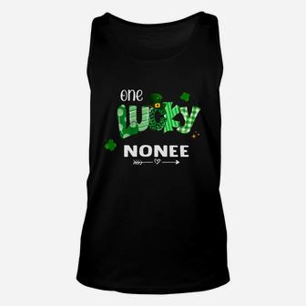 One Lucky Nonee Shamrock Leopard Green Plaid St Patrick Day Family Gift Unisex Tank Top - Seseable