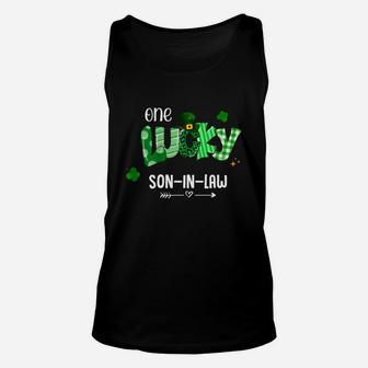 One Lucky Son-in-law Shamrock Leopard Green Plaid St Patrick Day Family Gift Unisex Tank Top - Seseable