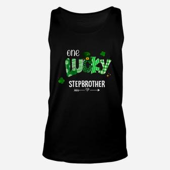 One Lucky Stepbrother Shamrock Leopard Green Plaid St Patrick Day Family Gift Unisex Tank Top - Seseable