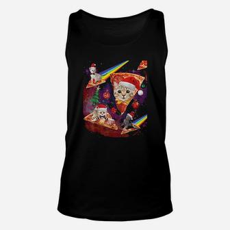 Outer Space Christmas Cats Riding On Pizza Unisex Tank Top - Seseable
