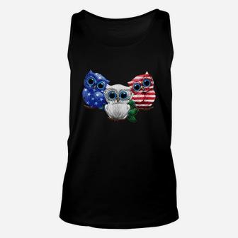 Owls American Flag 4th Of July Owl Independence Day Owl Usa Shirt Unisex Tank Top - Seseable