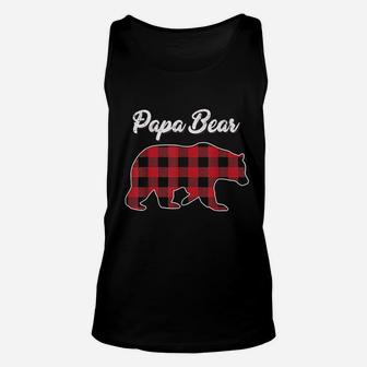 Papa Bear Christmas Pajama Red Plaid Buffalo Family Gift Unisex Tank Top - Seseable