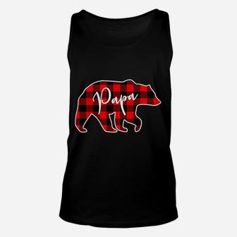 Papa Bear Red Plaid Matching Family Christmas Unisex Tank Top - Seseable