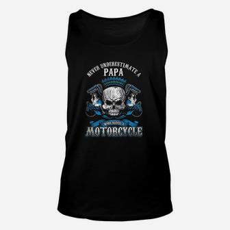 Papa Biker Who Rides A Motorcycle Skull Unisex Tank Top - Seseable