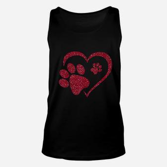 Paw Print Heart Dog Cat Owner Lover Girl Valentine Day Unisex Tank Top - Seseable