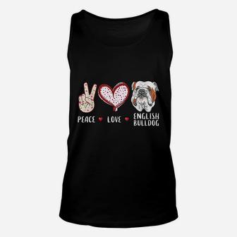 Peace Love English Bulldog Unisex Tank Top - Seseable