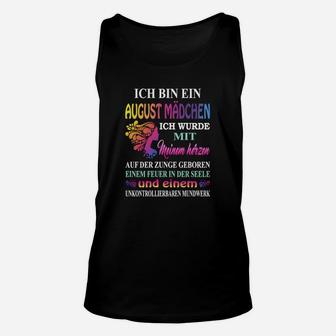 Personalisiertes August-Geburtstags-Unisex TankTop mit Spruch und Blumen - Seseable