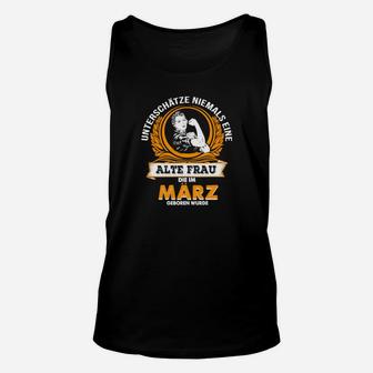 Personalisiertes Geburtstags-Unisex TankTop Märzfrau, Alte Dame Grafik - Seseable