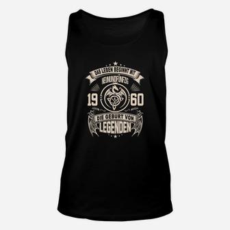 Personalisiertes Jahrgangs-Unisex TankTop Leben beginnt mit 60 - Geburt von Legenden, Schwarz - Seseable