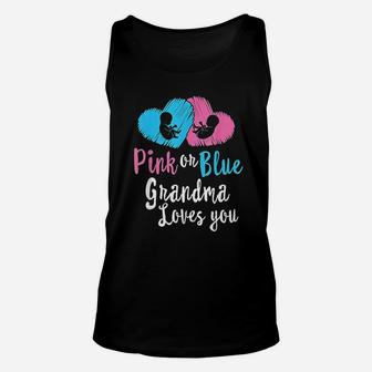 Pink And Blue Grandma Loves You Gender Reveal Baby Shower Unisex Tank Top - Seseable