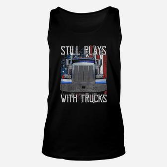 Plays With Trucks Funny Truck Driver American Flag Unisex Tank Top - Seseable