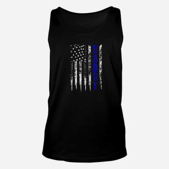 Police Daddy Blue Line Gift Fathers Day Distressed Unisex Tank Top - Seseable