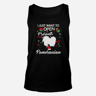 Pomeranian Christmas Clothes Open Presents Dog Gift Clothing Premium Unisex Tank Top - Seseable