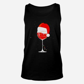 Premium Christmas Light Wine Glass Of Red Wine Santa Hat Sweater Unisex Tank Top - Seseable