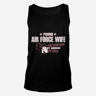 Proud Air Force Wife My Husband Airman Hero Unisex Tank Top - Seseable