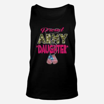 Proud Army Daughter Camo Us Flag Dog Tag Military Child Gift Unisex Tank Top - Seseable