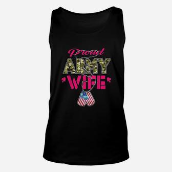 Proud Army Wife Camo Us Flag Dog Tags Military Spouse Gift Unisex Tank Top - Seseable