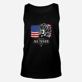 Proud Aussie Shepherd Dad American Flag Patriotic Dog Gift Unisex Tank Top - Seseable
