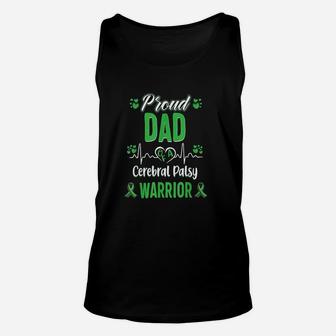 Proud Dad Cerebral Palsy Warrior Awareness Ribbon Green Unisex Tank Top - Seseable
