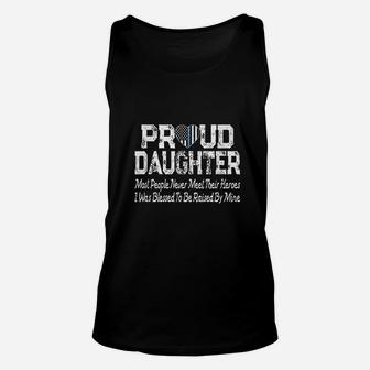 Proud Daughter Thin Blue Line Flag Heart Police Support Unisex Tank Top - Seseable