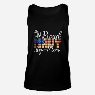 Proud Navy Step Mom American Flag Best Mom Mothers Day Unisex Tank Top - Seseable
