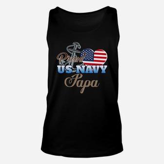 Proud Us Navy Papa Shirt Navy Papa Patriotic Heart Unisex Tank Top - Seseable