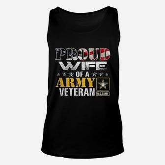 Proud Wife Of A Army Veteran American Flag Military Gift Unisex Tank Top - Seseable
