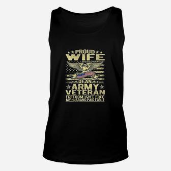 Proud Wife Of An Army Veteran Us Flag Military Spouse Gifts Unisex Tank Top - Seseable