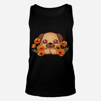 Pug Dog Puppy Floral Flower Cute Gift Unisex Tank Top - Seseable