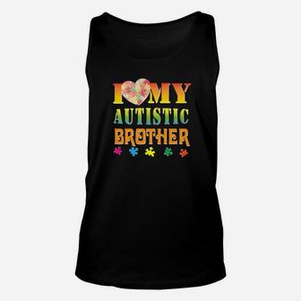 Puzzle Heart I Love My Autistic Brother Vintage Retro Unisex Tank Top - Seseable