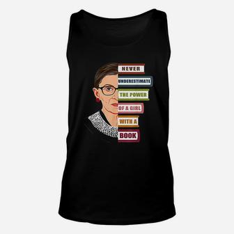 Rbg Quote With Book And Women Feminist Ruth Bader Ginsburg Unisex Tank Top - Seseable