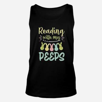 Reading With My Peps Fun Book Reading Easter Teacher Day Unisex Tank Top - Seseable
