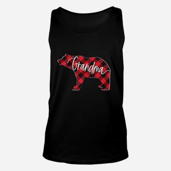 Red Buffalo Plaid Grandma Bear Matching Family Christmas Pj Unisex Tank Top - Seseable