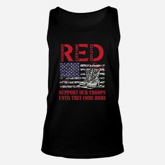 Red Friday Military Support Our Troops Us Flag Army Navy Unisex Tank Top - Seseable