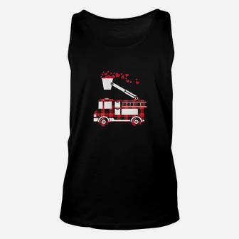 Red Plaid Fire Truck Funny Fireman Valentines Day Gift Unisex Tank Top - Seseable
