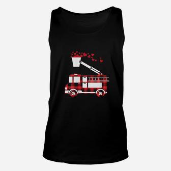 Red Plaid Fire Truck Funny Fireman Valentines Day Unisex Tank Top - Seseable