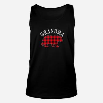 Red Plaid Grandma Bear Buffalo Matching Family Pajama Unisex Tank Top - Seseable