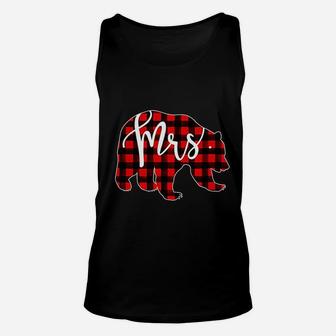 Red Plaid Mrs Bear Matching Pajama Newlywed Married Unisex Tank Top - Seseable