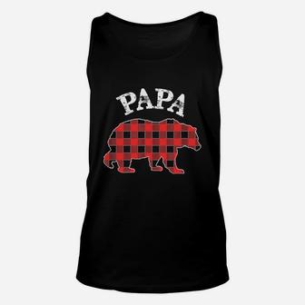 Red Plaid Papa Bear, dad birthday gifts Unisex Tank Top - Seseable