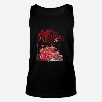Red Truck Happy Valentines Day Cute Couple Matching Unisex Tank Top - Seseable