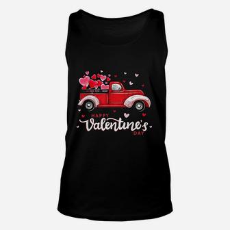 Red Truck With Hearts Happy Valentines Day Gifts For Women Unisex Tank Top - Seseable