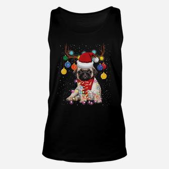 Reindeer Pug Dog Christmas Lights Unisex Tank Top | Seseable CA