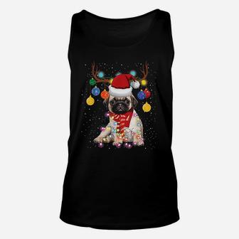 Reindeer Pug Dog Christmas Lights Unisex Tank Top - Seseable