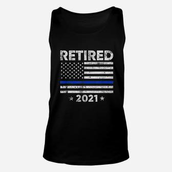 Retired 2021 Police Officer Retirement Gift Thin Blue Line Unisex Tank Top - Seseable