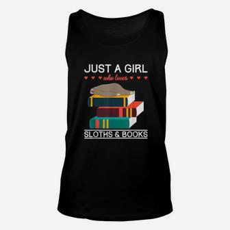 Retro Just A Girl Who Loves Sloths And Books Unisex Tank Top - Seseable