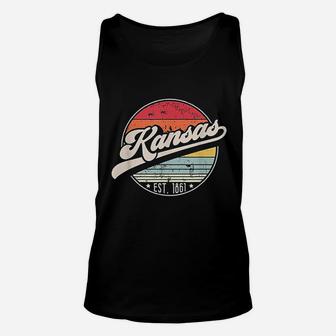 Retro Kansas Home State Ks Cool 70s Style Sunset Unisex Tank Top - Seseable