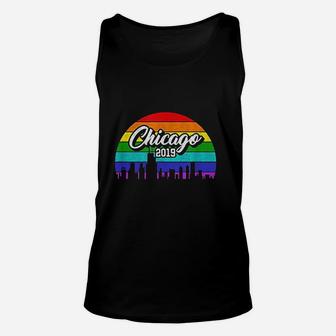 Retro Style Rainbow Sunset Souvenir 2019 Chicago Gay Pride Unisex Tank Top - Seseable